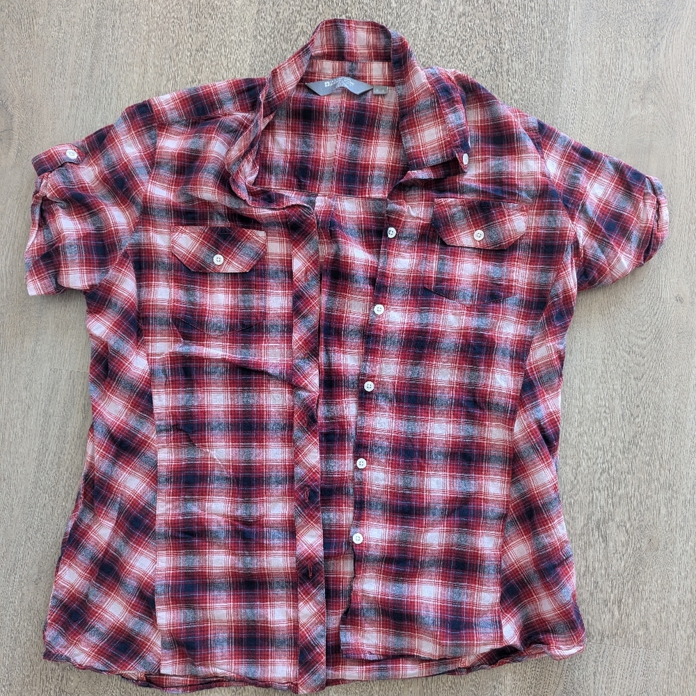 Women's Plaid Red and White Blouse